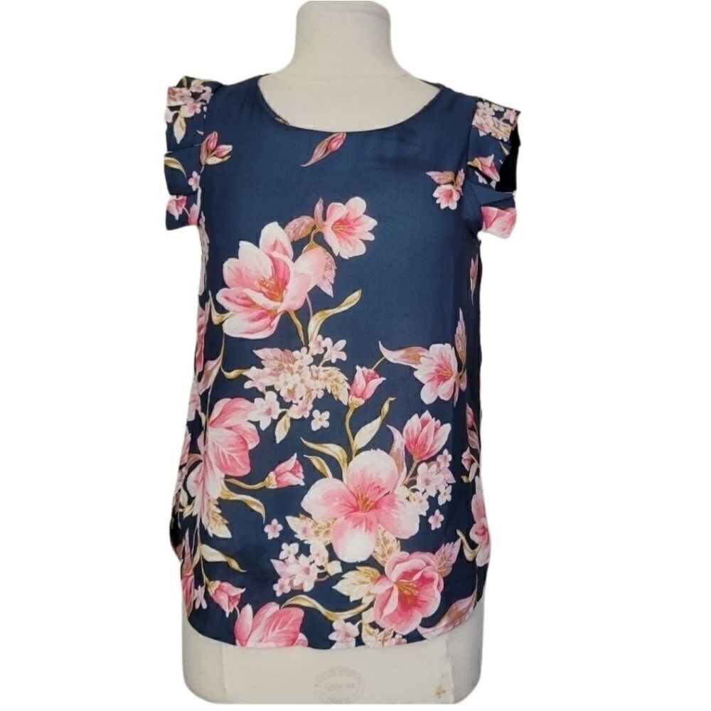 sweet rain blue Floral Blouse Sz Small
